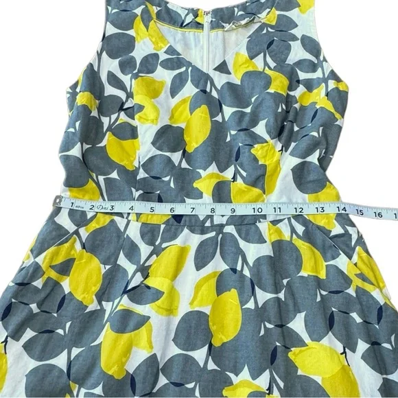 Boden Jade Fit & Flare Linen Cotton Dress Lemon Print Lined V-neck Women Size 4L - Picture 6 of 16